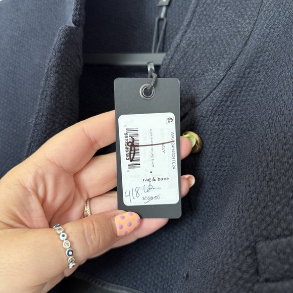 Rag & Bone Slade Cropped Textured Blazer Wool Blend Tailored Fit Blazer Size 4 - Picture 8 of 11